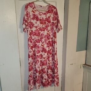 Floral Pink and White Dress